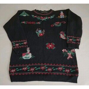 Vtg 90's Venezia Cotton Sweater Tunic Women's Folk Christmas Crosstitch 10/12